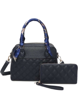 Quilted Scarf Top Handle 2-in-1 Satchel LF471S2 NAVY